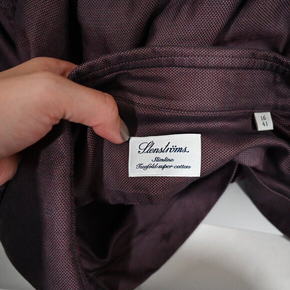 Stenströms Men's Twofold Super Cotton Purple Long Sleeve Button Down Size 41 - Picture 7 of 10